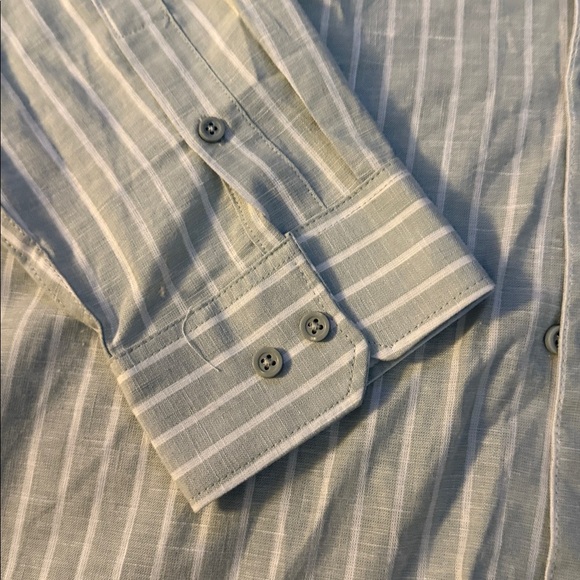 Men’s Linen Blend Striped Button-Up Shirt. Size L 80% cotton 20 % linen - Picture 4 of 10